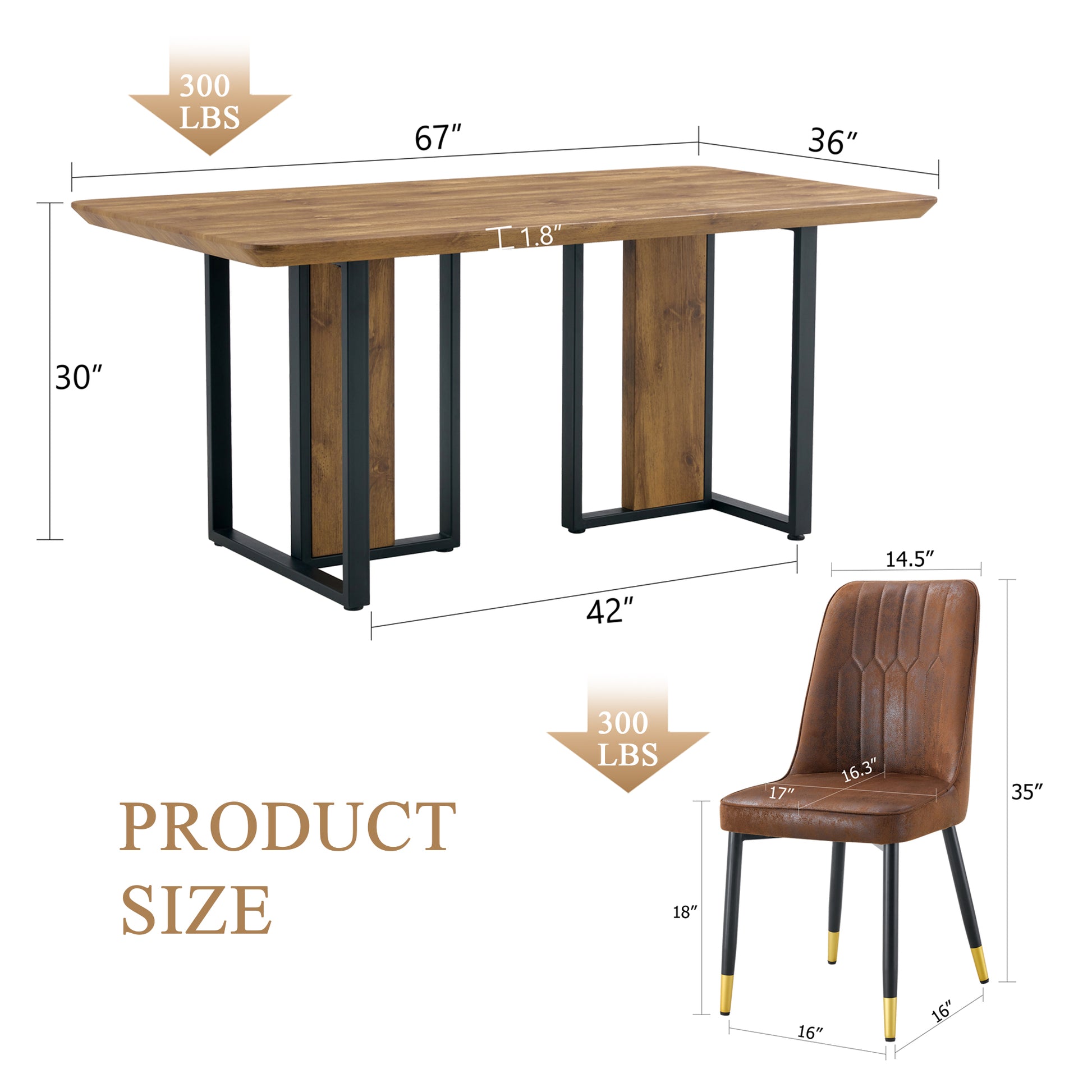 Table And Chair Set.67"X36" Wood Textured Mdf Dining Table Set With 4 Brown Suede Chairs.Mdf Sticker,Wood Colored Texture Sticker,Brown Armless Dining Chair,Suitable For Kitchen,Dining Room,Etc.