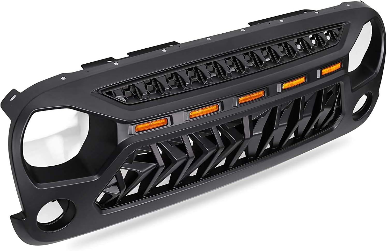 Front Matte Black Shark Grille Replacement Grill For Jeep Wrangler Jk 2007 2017 With Led Lights Black Abs