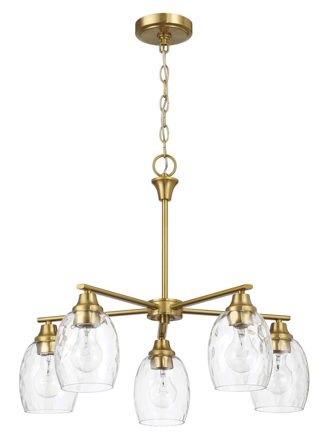 Elegance Five Lights Linear Arms With Golden Brass Finish Chain Chandelier 24"W 8.5"H With Clear Water Glass Clear,Gold Ceiling Lights Brass,Glass