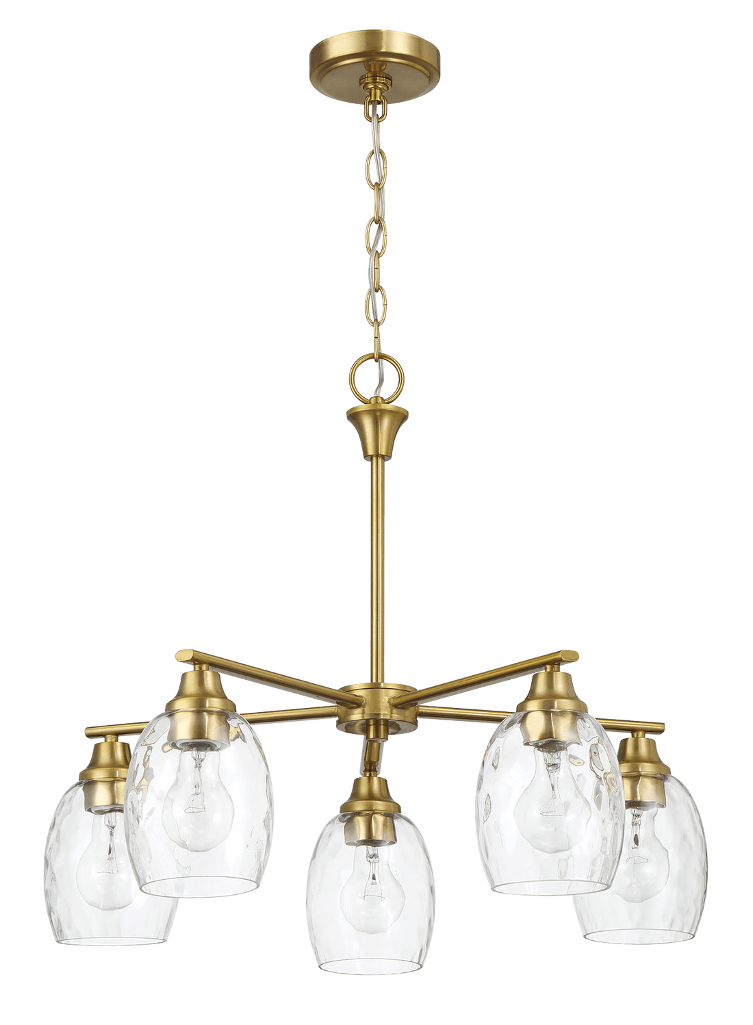 Elegance Five Lights Linear Arms With Golden Brass Finish Chain Chandelier 24"W 8.5"H With Clear Water Glass Clear,Gold Ceiling Lights Brass,Glass