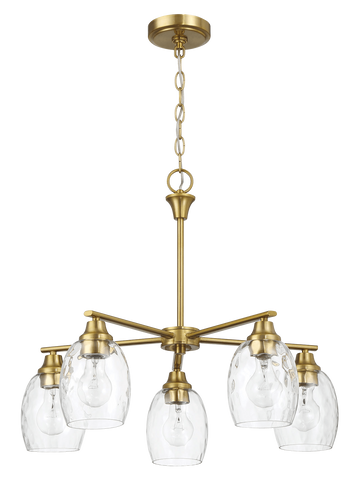 Elegance Five Lights Linear Arms With Golden Brass Finish Chain Chandelier 24"W 8.5"H With Clear Water Glass Clear,Gold Ceiling Lights Brass,Glass