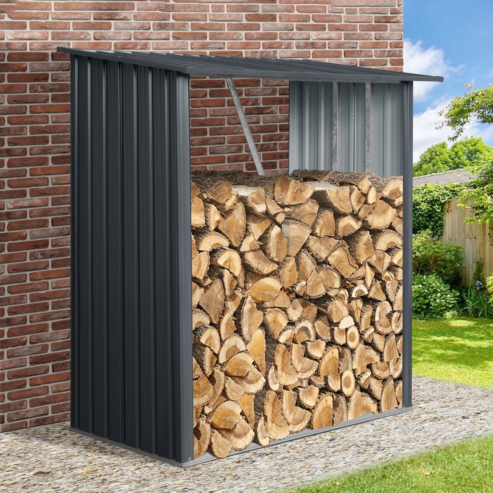 3Ft X 5Ft Outdoor Meta Firewood Rack ,Open Wood Shed For Firewood, Pellet, Or Lumber Storageblack Black Metal