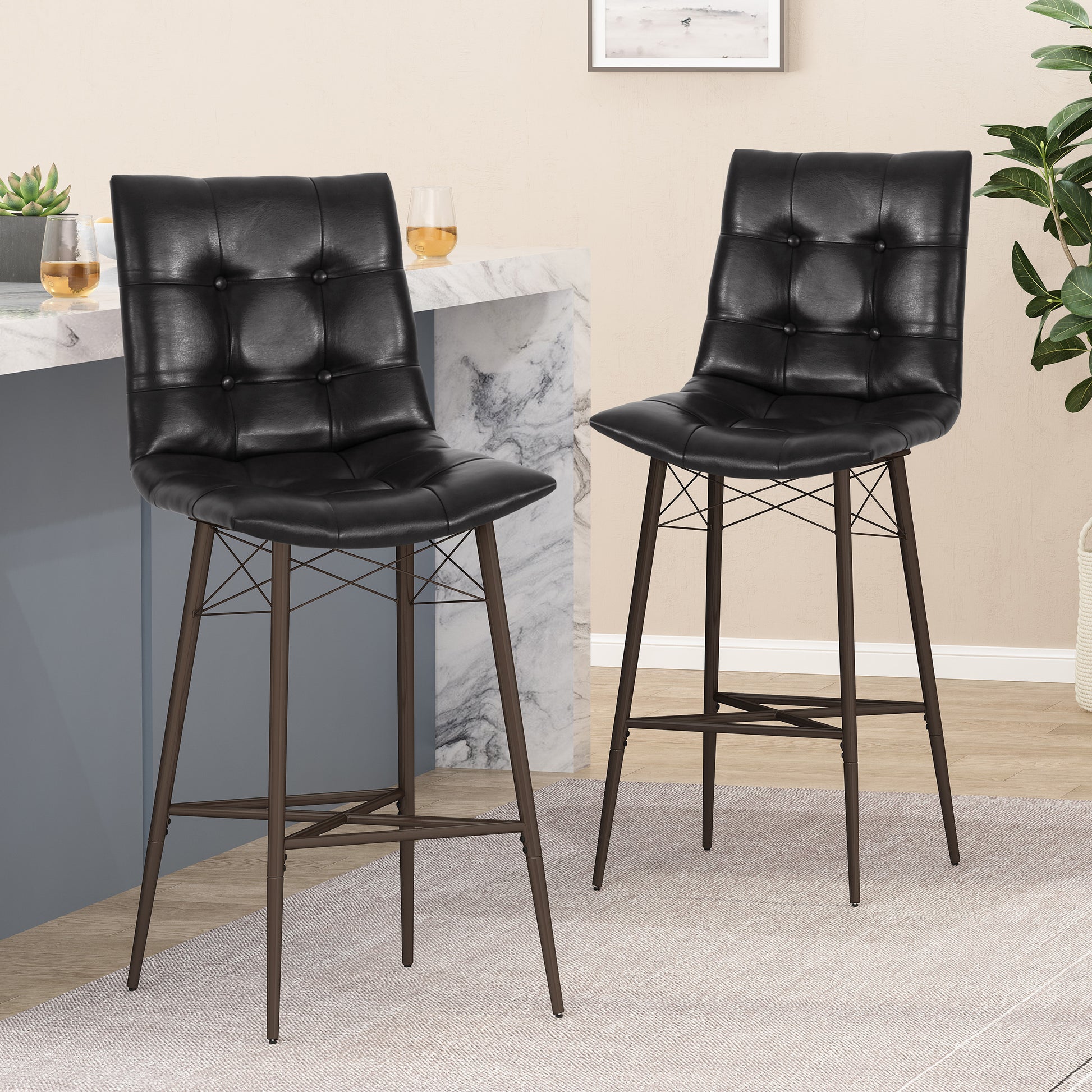 Bar Stool Mp2 Set Of 2 Black Pu