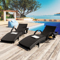 K&K 80'' Outdoor Wicker Chaise Lounge Chairs Set Of 2, Patio Rattan Reclining Chair Pull Out Side Table Adjustable Backrest Ergonomic Wave Design Pool Sunbathing Recliners, Black No Lounge Black