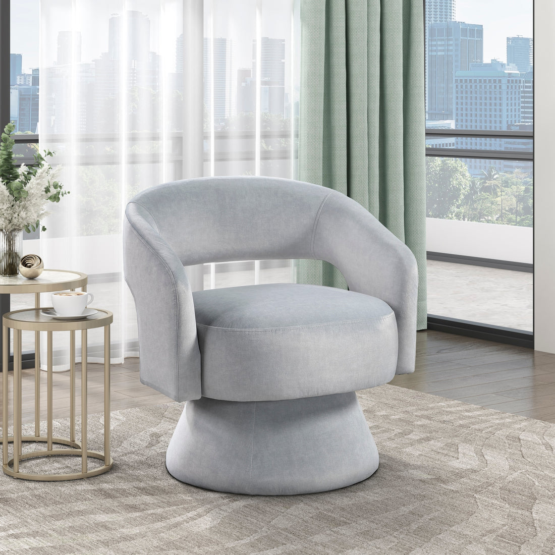 Modern Luxury Swivel Accent Chair 1Pc Gray Velvet Upholstery Solid Wood Stylish Home Furniture Gray Primary Living Space Luxury,Modern Plywood,Solid Wood