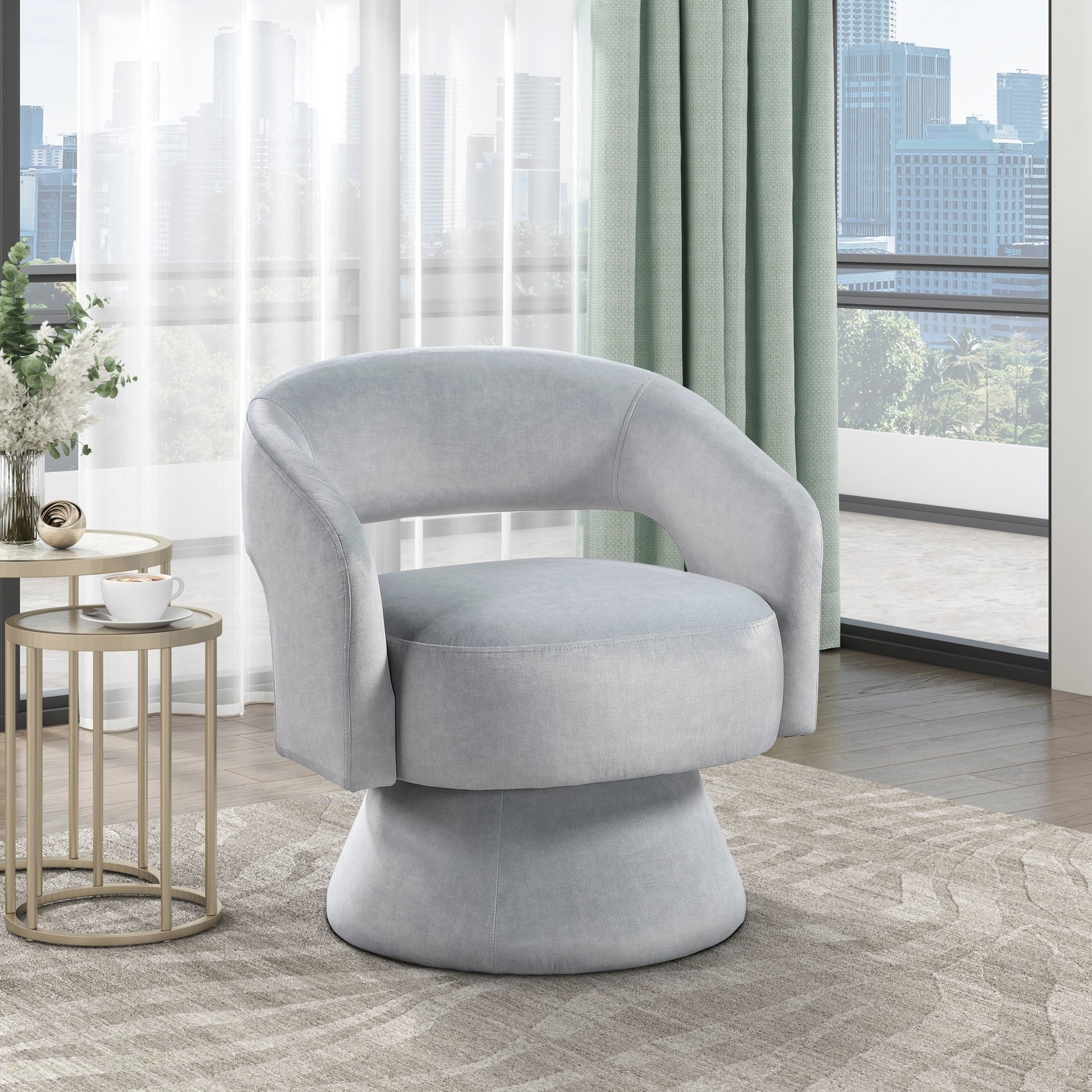 Modern Luxury Swivel Accent Chair 1Pc Gray Velvet Upholstery Solid Wood Stylish Home Furniture Gray Primary Living Space Luxury,Modern Plywood,Solid Wood