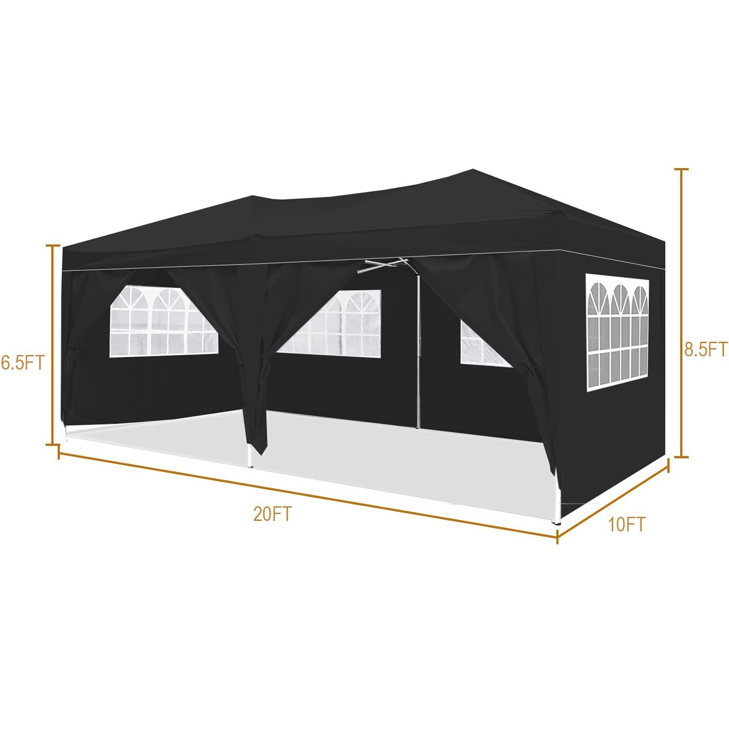 10'X20' Folding Canopy With 6 Removable Sidewalls Outdoor Event Shelter Upf 50 Gazebo Portable Tents For Parties Beach Camping Wedding Ez Pop Up Canopy Black Metal