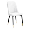 Table And Chair Set.The Table Has A Glass Top With Imitation Marble Pattern Stickers And Stainless Steel Golden Legs. Paried With Chairs With Pu Artificial Leather Backrest Cushions And Black Legs. White Gold Seats 8 Glass Metal