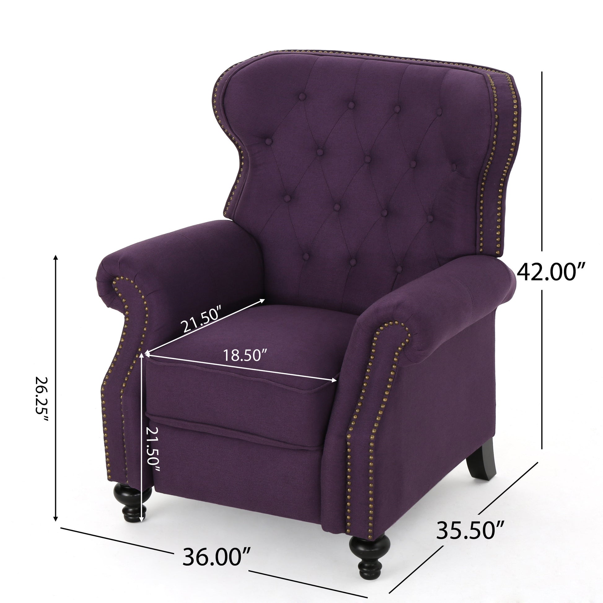 Accented Push Back Recliner Chair With Rolled Arms In Plum, Enjoy Cocooning Comfort Plum Fabric