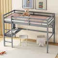 Twin Loft Bed With Built In Desk And Bookcase Of Three Compartments, Guardrails And Ladder,Grey Twin Grey Pine