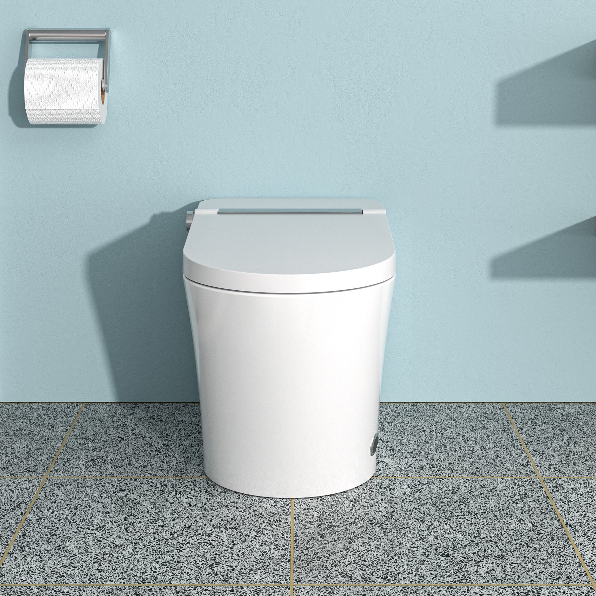 Smart Toilet With Bidet Built In, Auto Open & Close, Elongated Heated Seat, Foot Sensor Flush, Led Display, Warm Water Wash, Dryer, Night Light White Ceramic