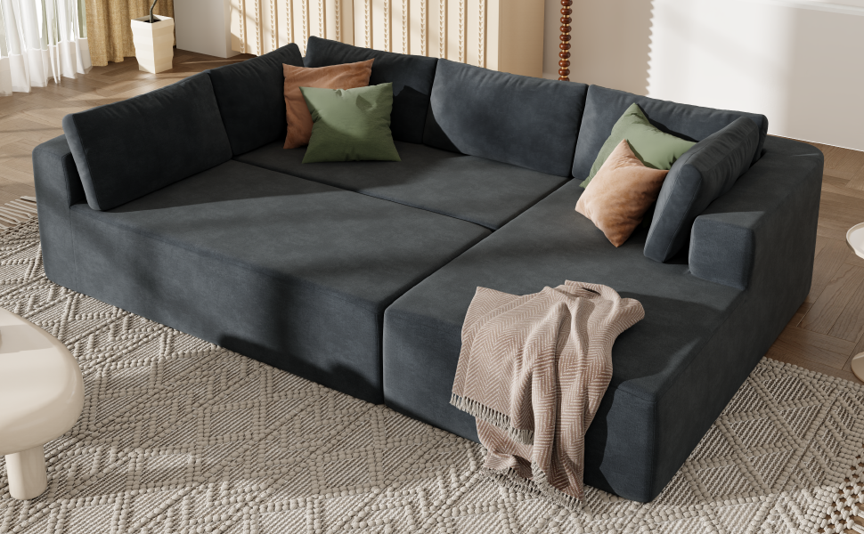 Modern Large Modular Sectional Sofa For Living Room, Bedroom, Salon, 3 Piece Free Combination Gray Polyester 3 Seat