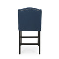 Vienna Contemporary Fabric Tufted Wingback 27 Inch Counter Stools, Set Of 2, Navy Blue And Dark Brown Navy Blue Fabric