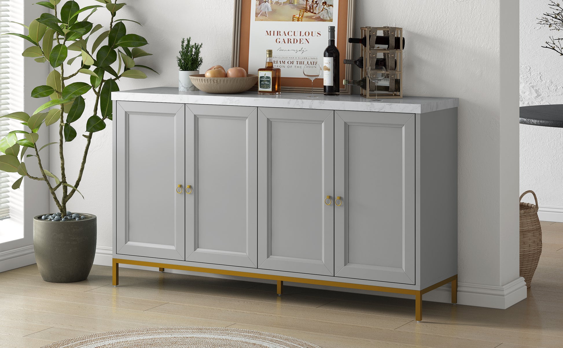 Modern Sideboard With Extra Large Storage Space With Metal Handles And Support Legs For Living Room And Dining Room Light Grey Light Gray Mdf