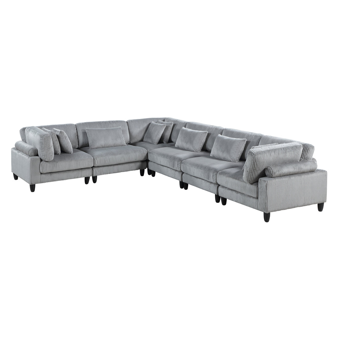 6Pc Modular Sectional Set Gray Corduroy Upholstery 3X Armless Chairs 3X Corner Seats Soft Pillows Living Room Furniture Gray Corduroy Wood Primary Living Space Contemporary,Modern Modular