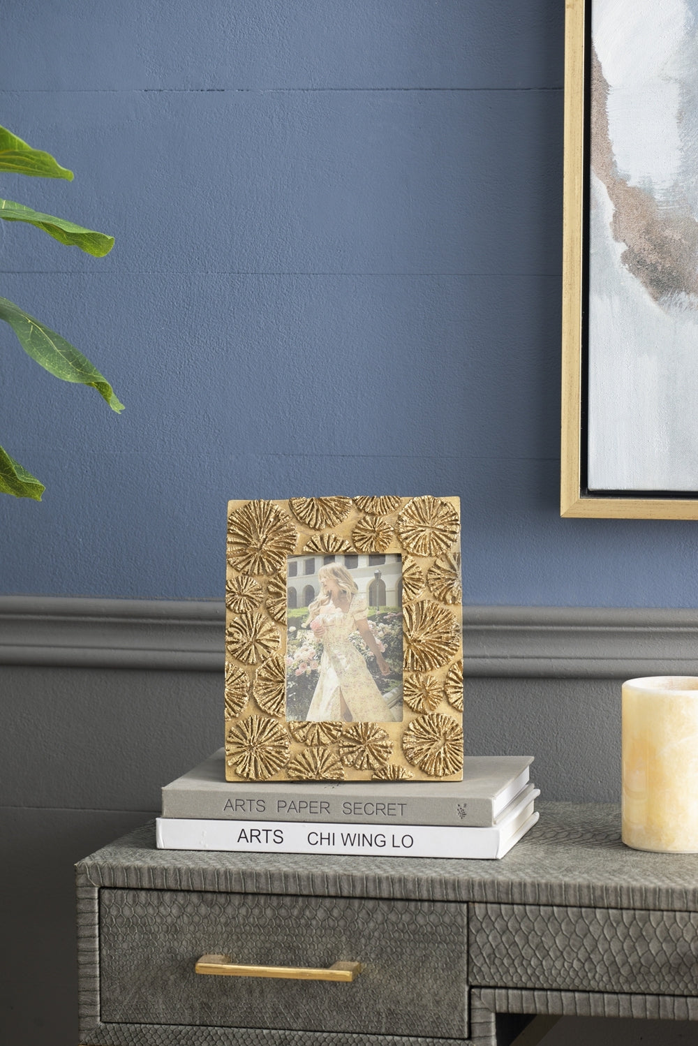 Set Of 2, 7.5X9.5" Photo Frame, 4X6" Opening Gold Antique,Art Deco,Luxury,Retro,Vintage Resin