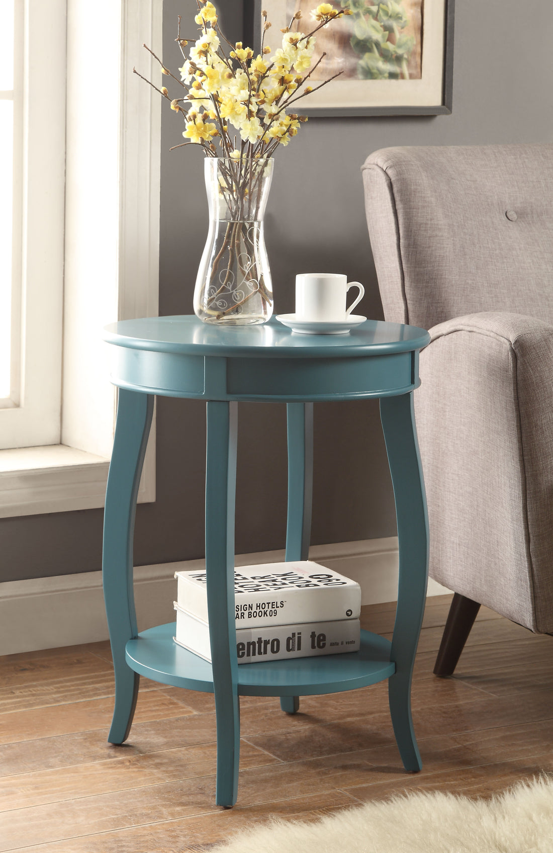 Aberta Teal Finish Accent Table Teal Synthetic Wood