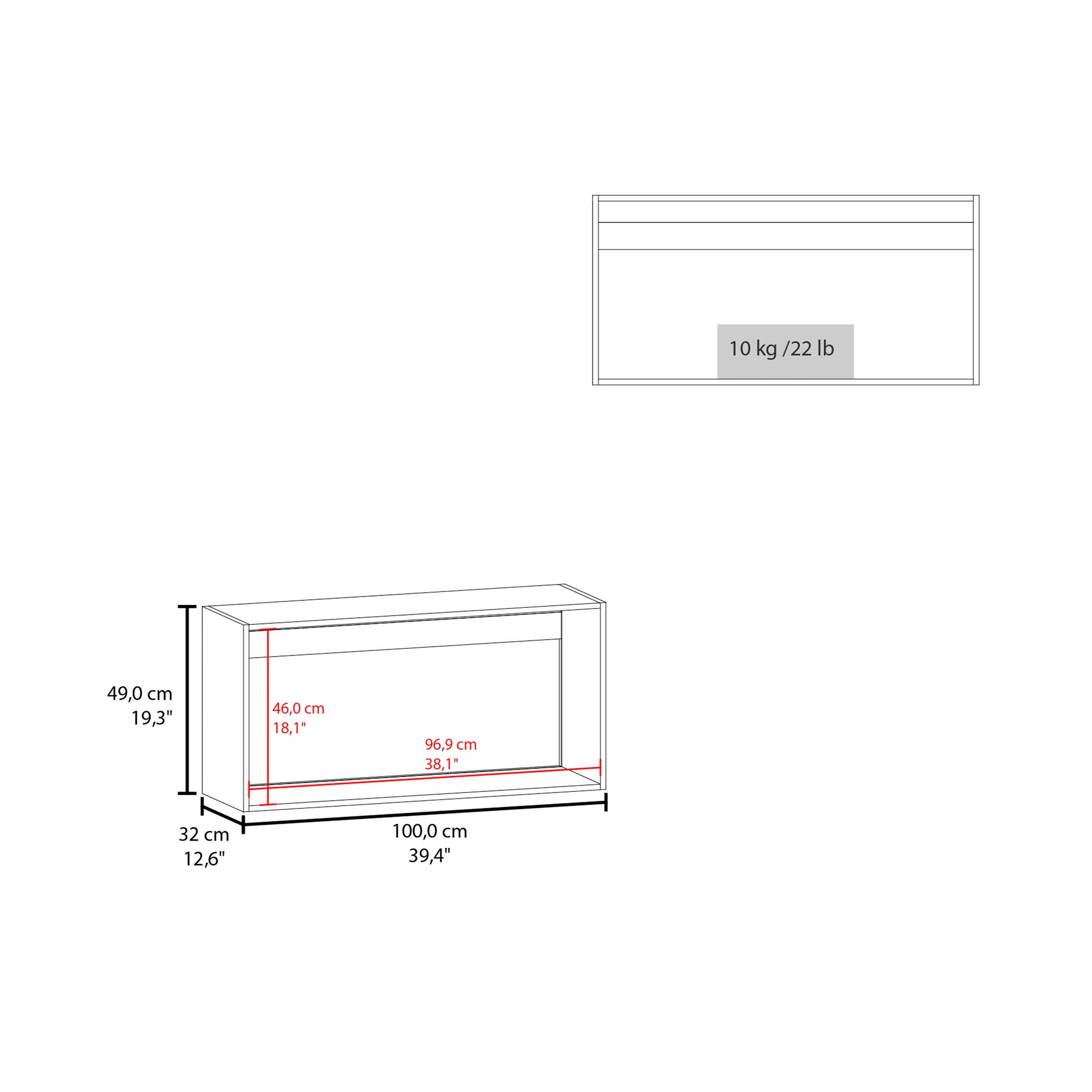 Wall Cabinet 19"H, Two Doors, Two Internal Shelves, White White Solid Wood Mdf Engineered Wood