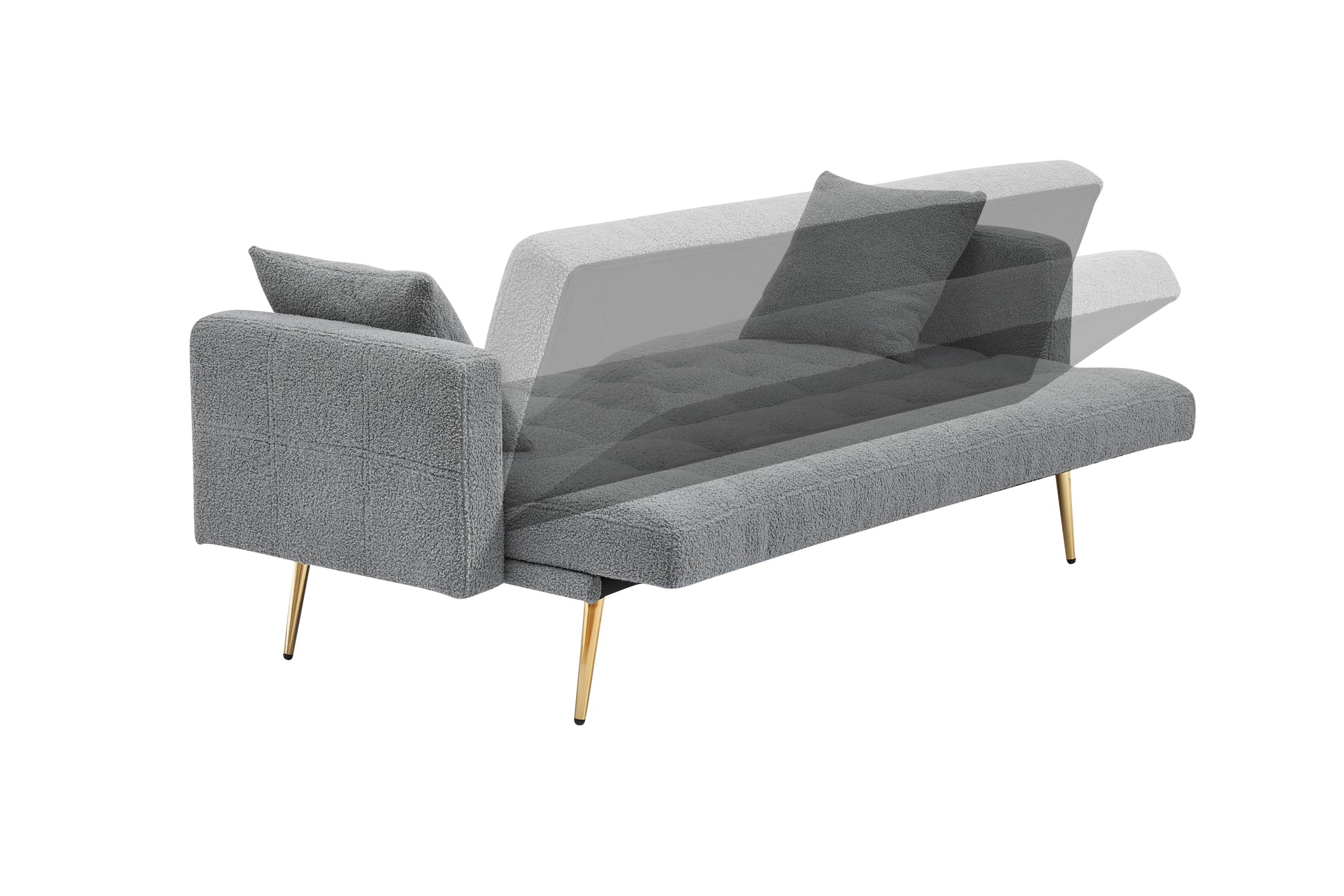 71.7 Inch Grey Teddy Fleece Sofa Bedbring Two Throw Pillows Grey Fabric 2 Seat