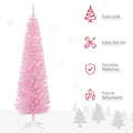 Homcom 6' Artificial Pencil Christmas Tree, Slim Xmas Tree With 390 Realistic Branch Tips And Plastic Stand, Pink Pink Plastic