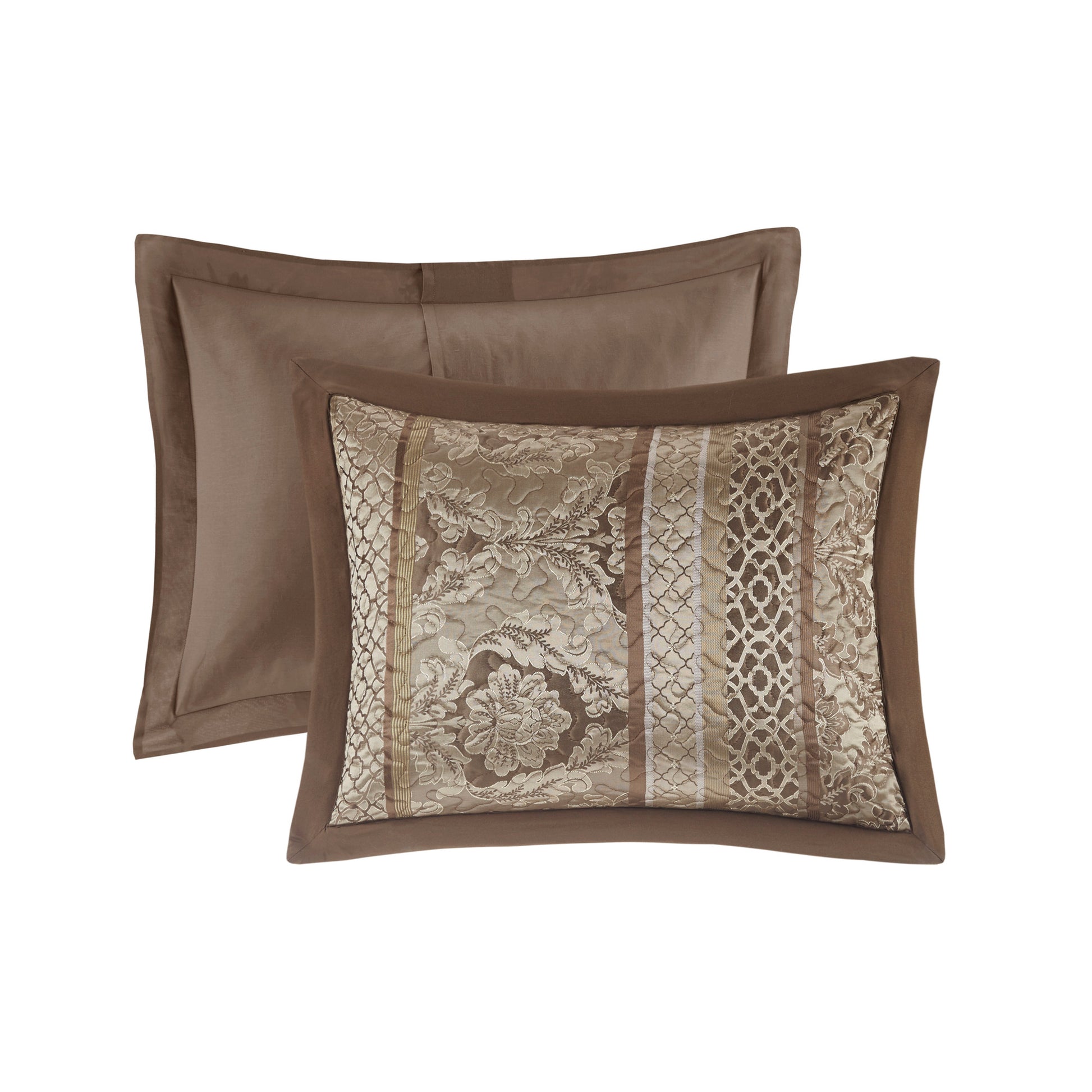 5 Piece Reversible Jacquard Bedspread Set Brown Gold Queen Queen Brown Gold Microfiber