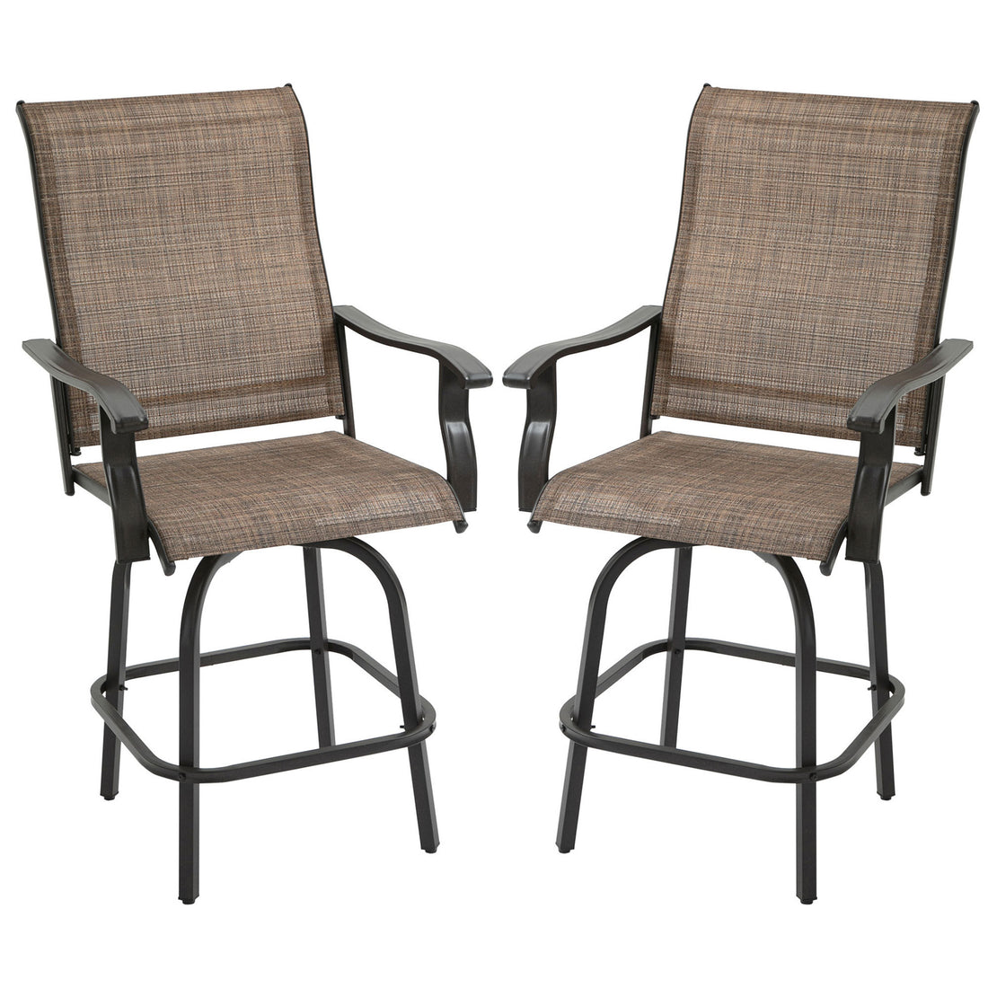 Outsunny Set Of 2 Outdoor Swivel Bar Stools With Armrests, Bar Height Patio Chairs With Steel Frame For Balcony, Poolside, Backyard, Brown Brown Steel