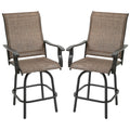 Outsunny Set Of 2 Outdoor Swivel Bar Stools With Armrests, Bar Height Patio Chairs With Steel Frame For Balcony, Poolside, Backyard, Brown Brown Steel