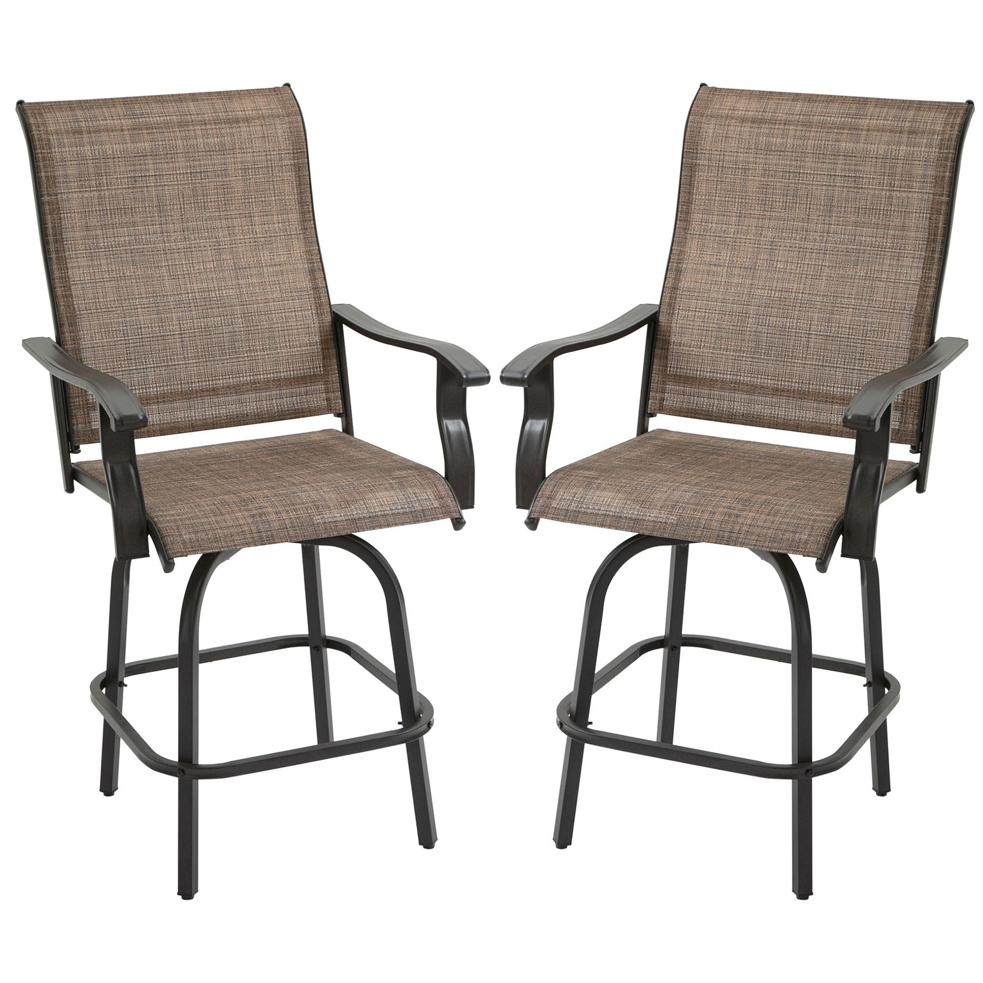 Outsunny Set Of 2 Outdoor Swivel Bar Stools With Armrests, Bar Height Patio Chairs With Steel Frame For Balcony, Poolside, Backyard, Brown Brown Steel