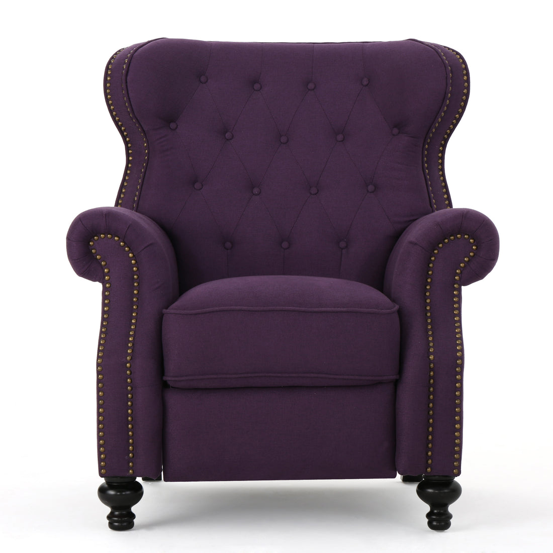 Accented Push Back Recliner Chair With Rolled Arms In Plum, Enjoy Cocooning Comfort Plum Fabric