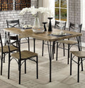 Dark Bronze Metal Kitchen 7Pc Dining Set Dining Table And 6X Side Chairs Paper Veneer X Cross Back Design Dining Room Furniture Metal Wood Natural Multi Seats 6 Metal Dining Room Solid Wood Contemporary,Modern,Transitional Rubberwood 4 Leg Rectangular