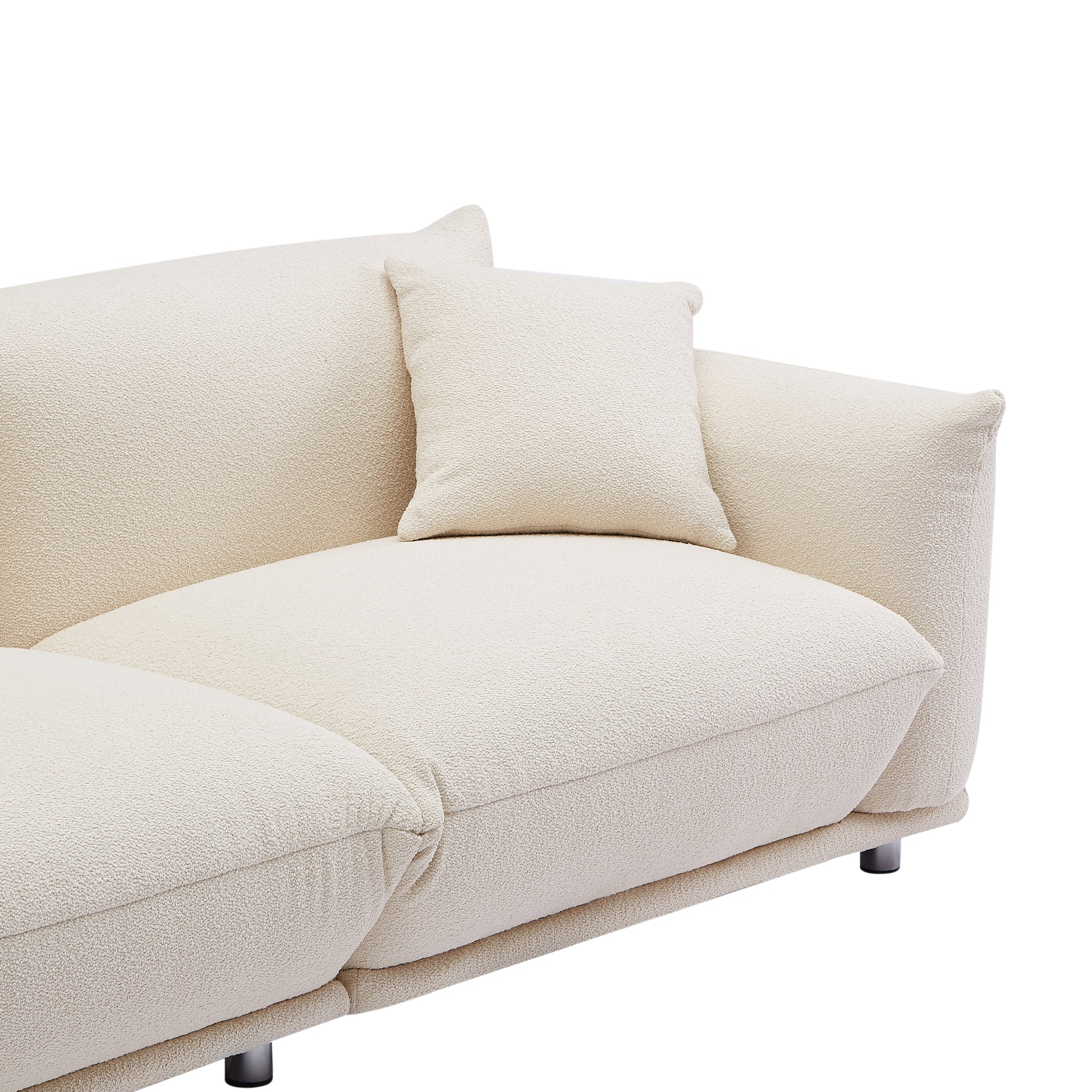 Oversized Loveseat Sofa For Living Room, Sherpa Sofa With Metal Legs, 3 Seater Sofa, Solid Wood Frame Couch With 2 Pillows, For Apartment Office Living Room Beige Beige Foam Fabric 3 Seat