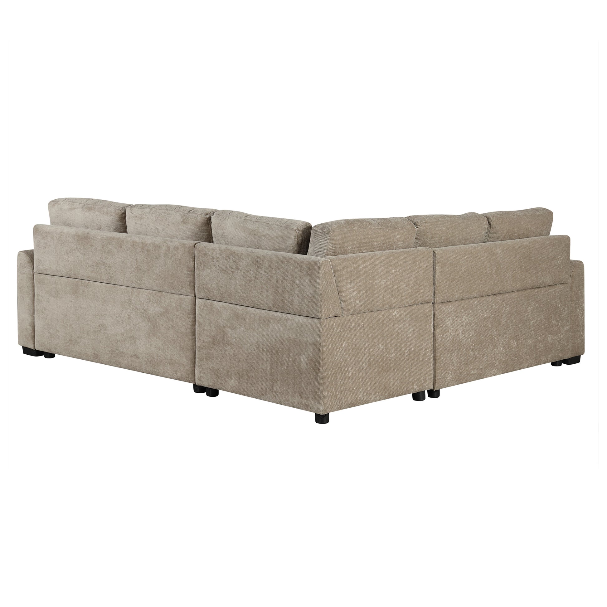 82.6" L Shape Sofa Bed Pull Out Sleeper Sofa With Wheels, Usb Ports, Power Sockets For Living Room Sg001230Aa , Khaki Khaki Foam Velvet 4 Seat