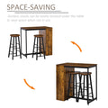 Homcom 3 Piece Industrial Dining Table Set, Counter Height Bar Table & Stools Set With Storage Shelf, Rustic Brown Rustic Brown Particle Board