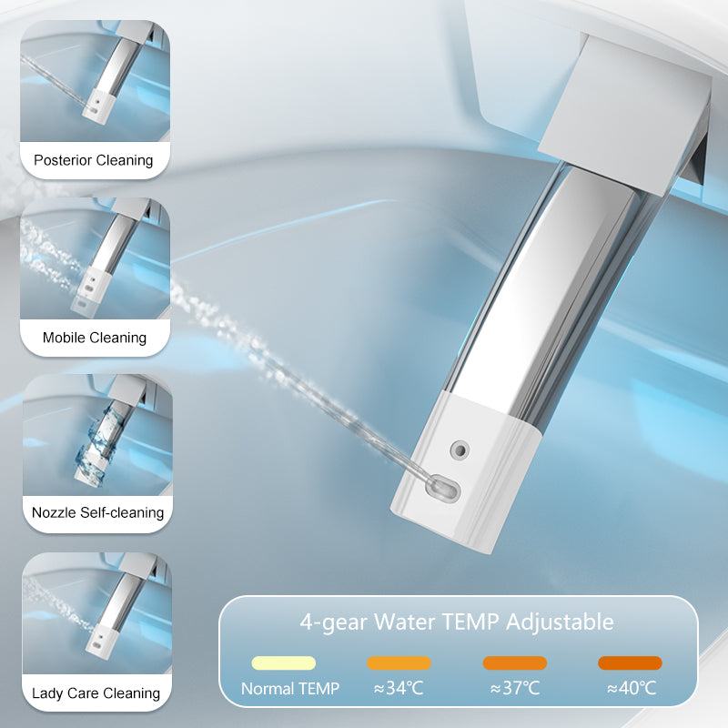 Smart Toilet With 85Mm Wider Bidet Seat, Smart Toilet With Bidet Built In, Voice Control, Bubble Shield, Auto Dual Flush,Tankless Toilet With Warm Air Dryer, Wireness Remote Control, White White Bathroom Ceramic