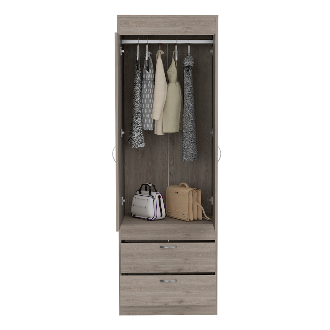 Lisboa Armoire, Rod, Double Door, Two Drawers, Metal Handles Light Gray Light Gray Particle Board