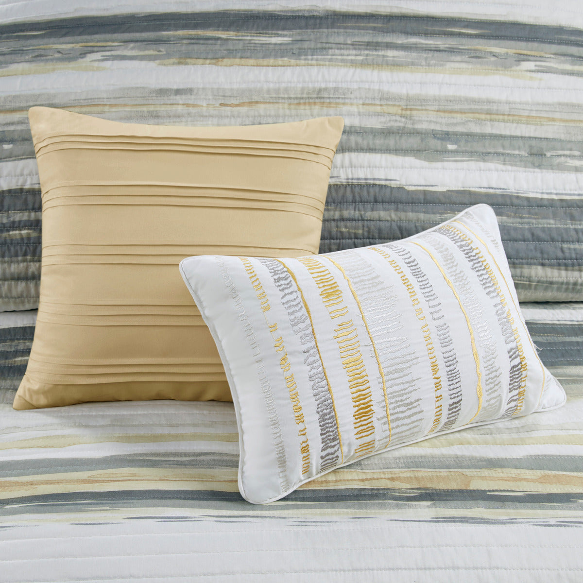 6 Piece Printed Quilt Set With Throw Pillows Yellow King Cal King King Yellow Cotton