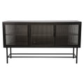 Retro Style Entertainment Center Tv Console Tv Stand With Enclosed Storage Display Cupboard Stylish Fluted Glass Tv Table With Wide Countertop Glass Doors Detachable Shelves Old Sku:W68751720 Black Steel