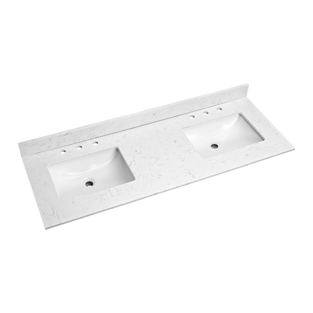 60"X 22" Bathroom Stone Vanity Top Engineered Color With Undermount Ceramic Sink And 3 Faucet Hole With Backsplash White Bathroom Stone