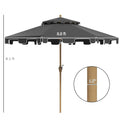 Outsunny 9' Patio Umbrella With Push Button Tilt And Crank, Double Top Ruffled Outdoor Market Table Umbrella With 8 Ribs, For Garden, Deck, Pool, Dark Gray Dark Gray Polyester