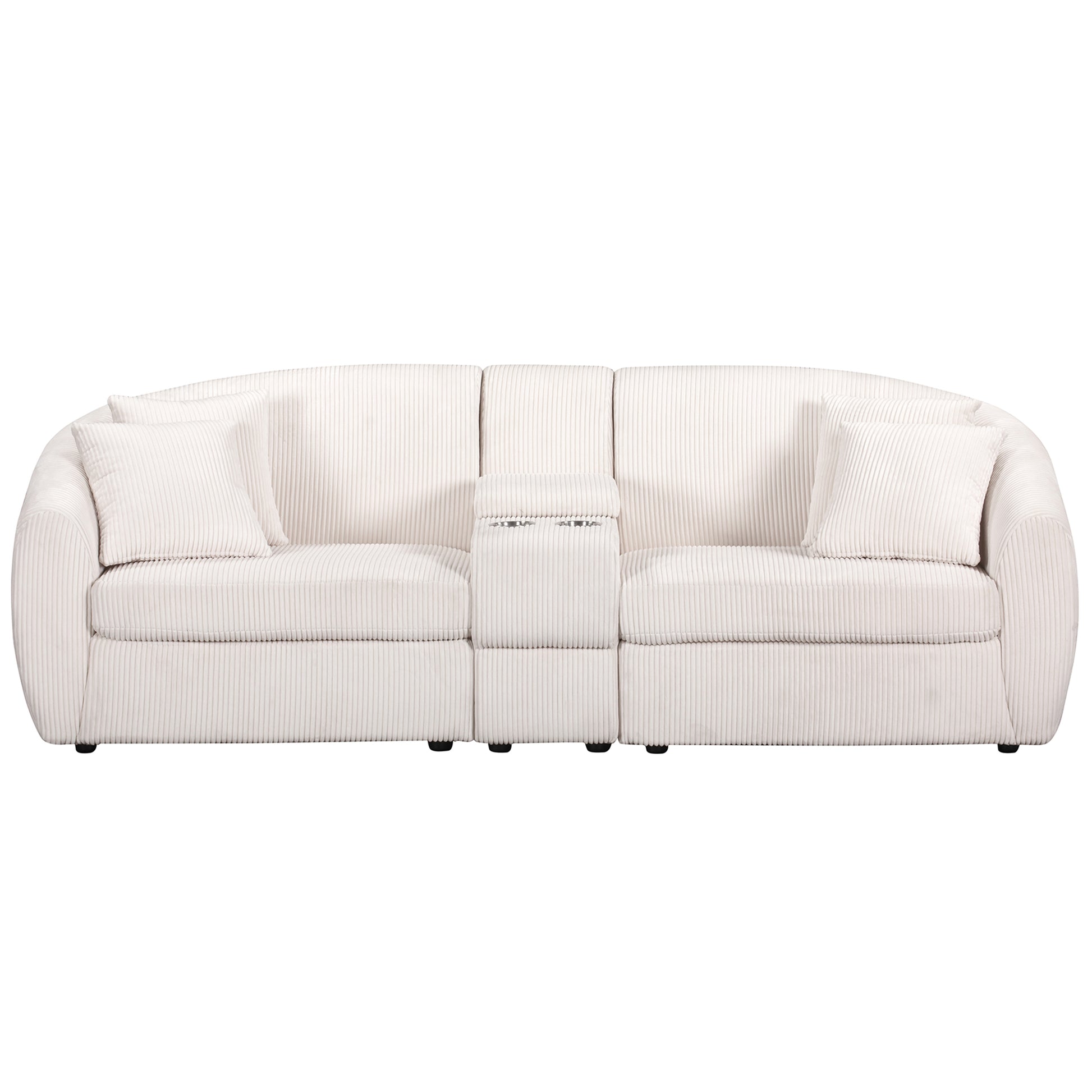 United We Win Corduroy Fabric, Two Cup Holders, Storage, Oversized Two Seat, Solid Wood Frame, High Quality Sponge Filling, Curved Placement Sofa Beige Corduroy 2 Seat