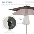 Outsunny 9' X 7' Solar Umbrella, Led Lighted Patio Umbrella For Table Or Base With Tilt & Crank, Outdoor Umbrella For Garden, Deck, Backyard, Pool, Beach, Brown Brown Steel