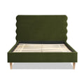 Stockholm Modern Wavy Headboard Platform Bed, Queen, Olive Green Performance Velvet Box Spring Not Required Queen Olive Green Wood Foam Velvet Velvet