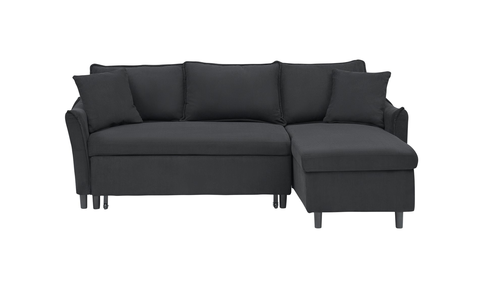 This 80 Inch Black Corduroy L Shaped Sofa Comes With Two Small Throw Pillows That Can Be Converted Into A Sofa Bed For Storage Black Corduroy 3 Seat