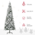 Homcom 9Ft Unlit Snow Flocked Slim Pine Artificial Christmas Tree With Realistic Branches And 1084 Tips Green Plastic