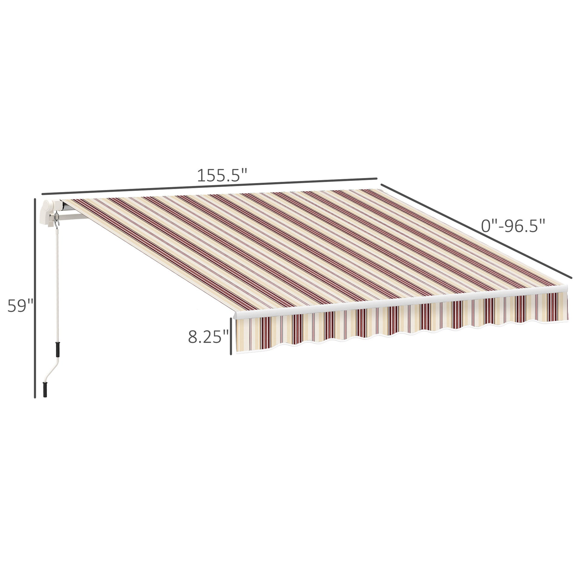 Outsunny 13' X 8' Retractable Awning, Patio Awnings, Sunshade Shelter W Manual Crank Handle, Uv & Water Resistant Fabric And Aluminum Frame For Deck, Balcony, Yard, Red Stripes Multicolor Aluminum