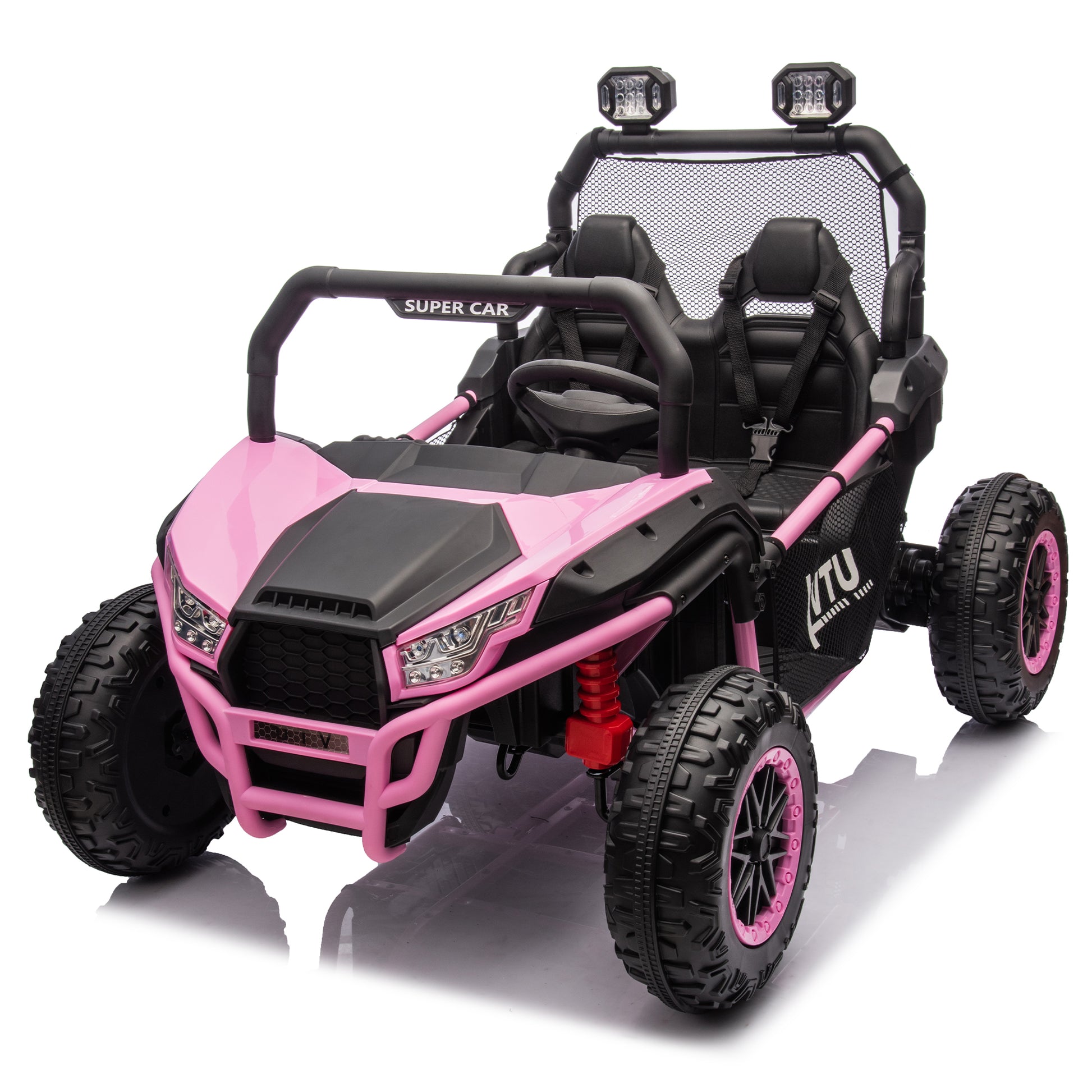 24V Two Seater Kids Ride On Utv W Parents Control,400W Super Power,Four Wheel Suspension,Led Light With Rear Searchlight,Bluetooth,Mp3,Music,Rear Storage Space,Speeds 3.73 4.97Mph For Kids Aged 3 . Pink Polypropylene