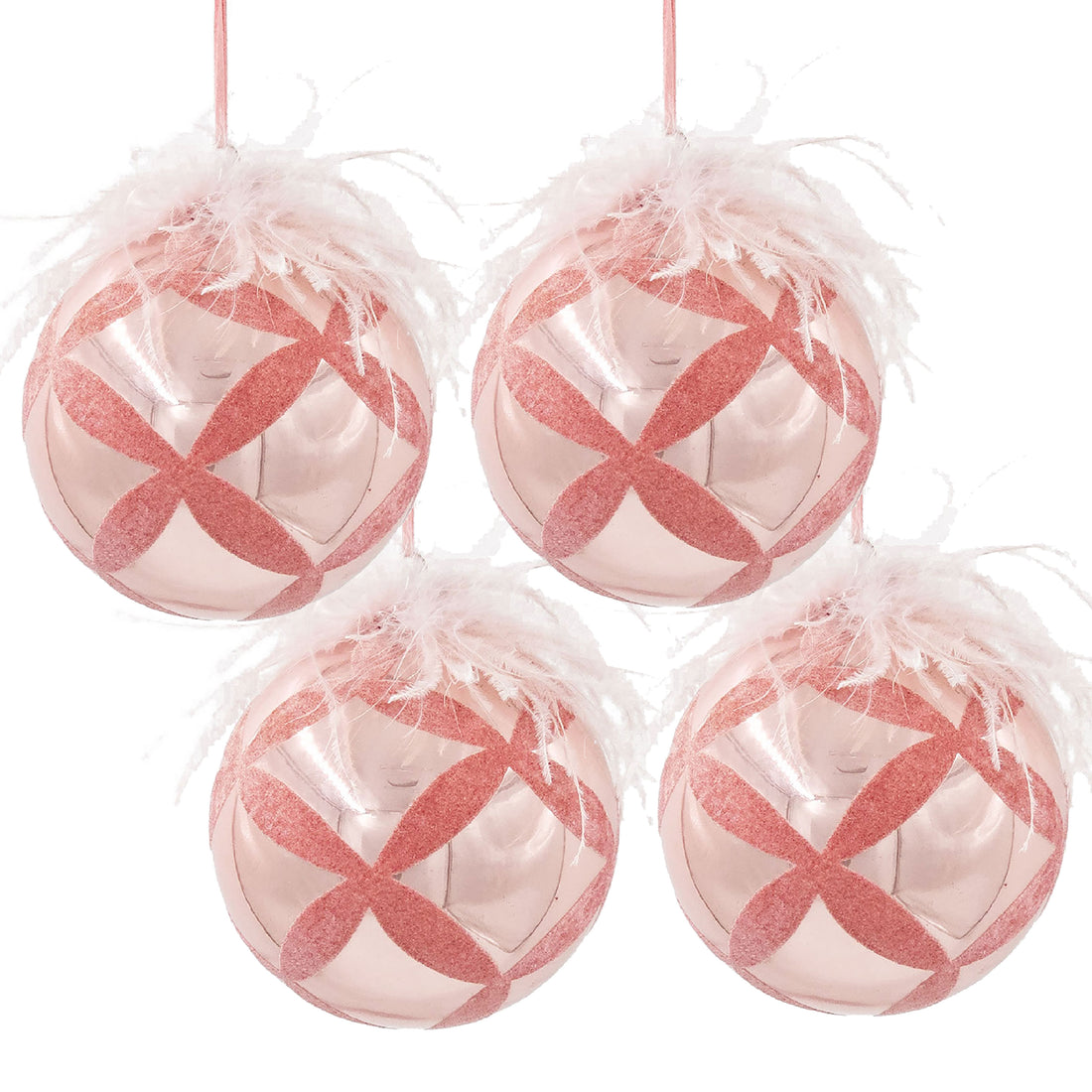D4.7" Christmas Ball Ornaments, Glass Decorative Hanging Ball Christmas Tree Ornaments For Holiday Party Decorations, Set Of 4 Pink Glass