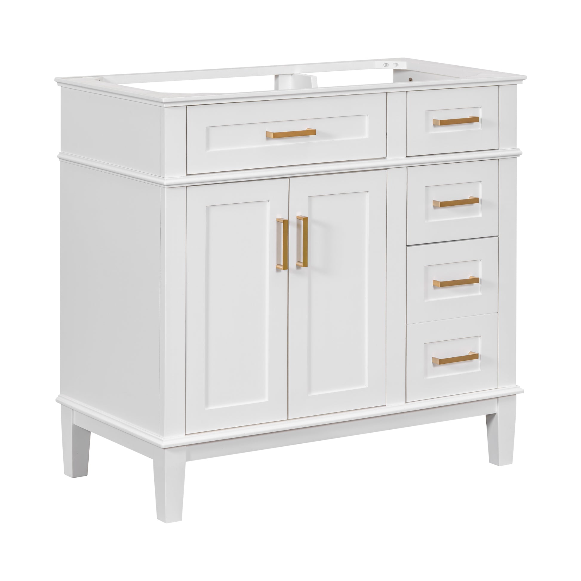 Cabinet Only 36" White Modern Bathroom Vanity Sink Not Included 4 White 2 Soft Close Doors Bathroom Freestanding Modern Solid Wood Mdf Painted