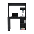 Maine Desk With Hutch And Shelves Black Computer Desk Office Modern Freestanding Rectangular Shelves Desk Rectangular Particle Board Engineered Wood