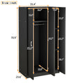 3 Door Wardrobe With Mirror, Armoire With Hanging Rod And 3 Fixed Shelves,Black Black Particle Board